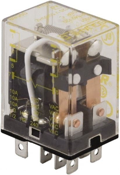 Square D - 1/2 hp at 240 Volt & 1/3 hp at 120 Volt, Electromechanical Plug-in General Purpose Relay - 10 Amp at 240 VAC, DPDT, 120 VAC at 50/60 Hz - Exact Tooling