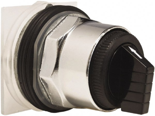 Schneider Electric - 30mm Mount Hole, 3 Position, Knob and Pushbutton Operated, Selector Switch Only - Black, Momentary (MO), without Contact Blocks, Weatherproof and Dust and Oil Resistant - Exact Tooling