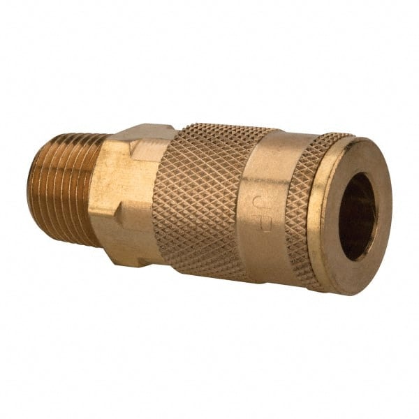 Value Collection - 3/8 Male NPT Tru-Flate Automotive Pneumatic Hose Coupler - Brass, 1/4" Body Diam, 3/8" Hose ID - Exact Tooling