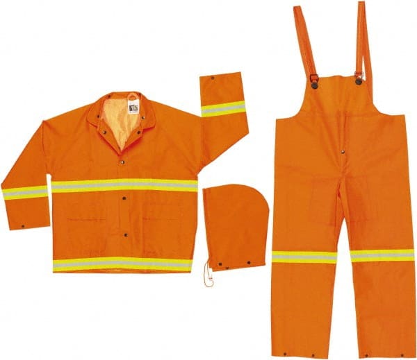 MCR Safety - Size 5XL, Orange, Rain Three Piece Suit - Detachable Hood, Take Up Snaps Ankle, Take Up Snaps Wrist - Exact Tooling