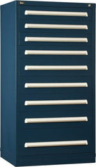 Vidmar - 9 Drawer, Modular Storage Cabinet - Steel, 30" Wide x 27-3/4" Deep x 59" High, Dark Blue - Exact Tooling