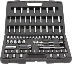 Stanley - 75 Piece 1/4 & 3/8" Drive Standard Deep Socket Set - 3/16 to 13/16", 4 to 19mm, Inch/Metric Measurement Standard - Exact Tooling