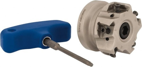 Iscar - 5 Inserts, 2" Cut Diam, 3/4" Arbor Diam, 0.492" Max Depth of Cut, Indexable Square-Shoulder Face Mill - 0/90° Lead Angle, 1.57" High, T490 LN.. 1306 Insert Compatibility, Through Coolant, Series Helitang - Exact Tooling