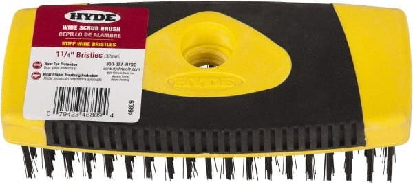 Hyde Tools - Wire Surface Preparation Brush - 1-1/4" Bristle Length, 3/4" Wide, Plastic Overmold Handle - Exact Tooling