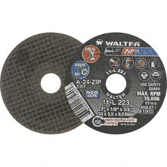 WALTER Surface Technologies - 2" 24 Grit Aluminum Oxide Cutoff Wheel - 1/8" Thick, 3/8" Arbor, 30,600 Max RPM, Use with Die Grinders - Exact Tooling