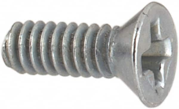 Value Collection - #2-56 UNC, 1/4" OAL Phillips Drive Machine Screw - Flat Head, Grade J82 Steel, Zinc-Plated Finish, Without Washer - Exact Tooling