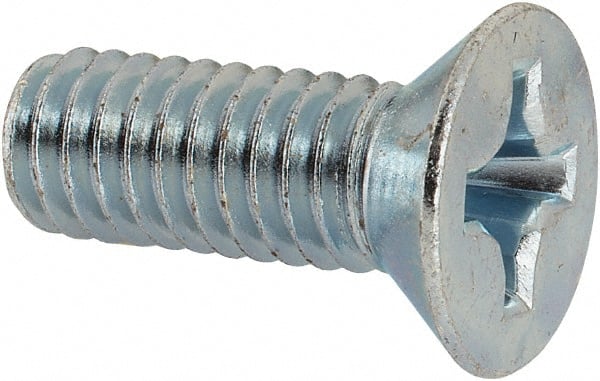 Value Collection - 5/16-18 UNC, 7/8" OAL Phillips Drive Machine Screw - Flat Head, Grade J82 Steel, Zinc-Plated Finish, Without Washer - Exact Tooling