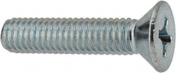 Value Collection - 3/8-16 UNC, 1-3/4" OAL Phillips Drive Machine Screw - Flat Head, Grade J82 Steel, Zinc-Plated Finish, Without Washer - Exact Tooling