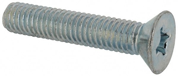 Value Collection - 3/8-16 UNC, 2" OAL Phillips Drive Machine Screw - Flat Head, Grade J82 Steel, Zinc-Plated Finish, Without Washer - Exact Tooling