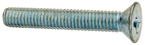 Value Collection - 3/8-16 UNC, 2-1/2" OAL Phillips Drive Machine Screw - Flat Head, Grade J82 Steel, Zinc-Plated Finish, Without Washer - Exact Tooling