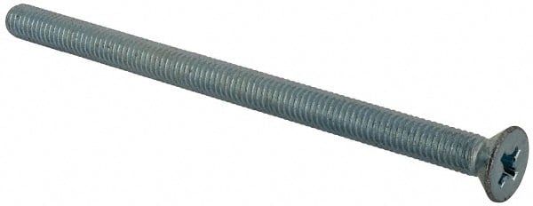 Value Collection - 3/8-16 UNC, 6" OAL Phillips Drive Machine Screw - Flat Head, Grade J82 Steel, Zinc-Plated Finish, Without Washer - Exact Tooling