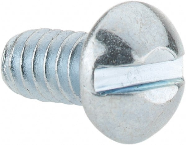 Value Collection - #10-24 UNC, 3/8" Length Under Head Slotted Drive Machine Screw - Round Head, Grade J82 Steel, Zinc-Plated Finish, Without Washer - Exact Tooling