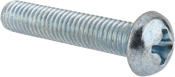 Value Collection - 3/8-16 UNC, 2" Length Under Head Phillips Drive Machine Screw - Round Head, Grade J82 Steel, Zinc-Plated Finish, Without Washer - Exact Tooling