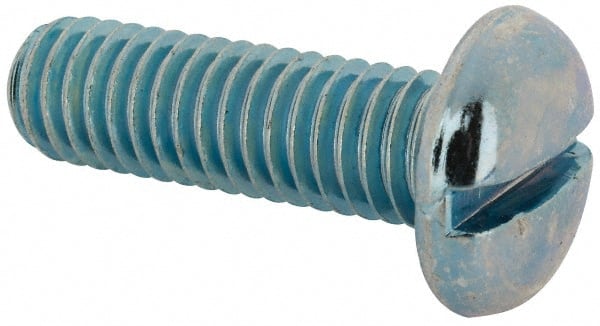 Value Collection - 3/8-16 UNC, 1-1/4" Length Under Head Slotted Drive Machine Screw - Pan Head, Grade J82 Steel, Zinc-Plated Finish, Without Washer - Exact Tooling