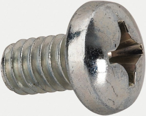 Value Collection - 1/4-20 UNC, 7/16" Length Under Head Phillips Drive Machine Screw - Pan Head, Grade J82 Steel, Zinc-Plated Finish, Without Washer - Exact Tooling