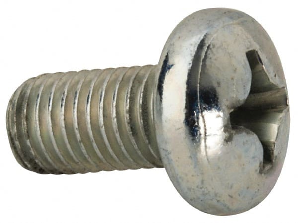 Value Collection - 1/4-28 UNF, 1/2" Length Under Head Phillips Drive Machine Screw - Pan Head, Grade J82 Steel, Zinc-Plated Finish, Without Washer - Exact Tooling