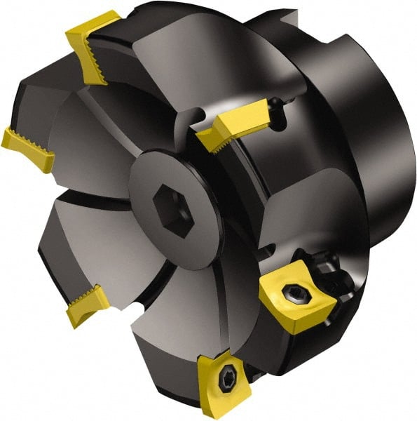 Sandvik Coromant - 4 Inserts, 2" Cut Diam, 3/4" Arbor Diam, 11mm Max Depth of Cut, Indexable Square-Shoulder Face Mill - 90° Lead Angle, R590-1105.. Insert Compatibility, Through Coolant, Series CoroMill Century - Exact Tooling