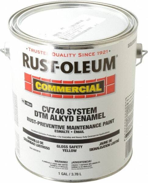 Rust-Oleum - 1 Gal Safety Yellow Gloss Finish Alkyd Enamel Paint - 278 to 509 Sq Ft per Gal, Interior/Exterior, Direct to Metal, <100 gL VOC Compliance - Exact Tooling