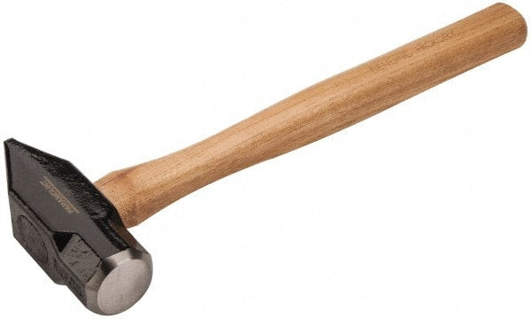 Paramount - 3 Lb Head Blacksmith's Hammer - 14-1/2" OAL, 12" Long Wood Handle, 2-1/4" Face Diam - Exact Tooling