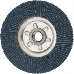 Weiler - 80 Grit, 4-1/2" Disc Diam, 5/8-11 Center Hole, Type 29 Zirconia Alumina Flap Disc - 13,000 Max RPM, Aluminum Backing, Quick Change Type S Attaching System, Coated - Exact Tooling