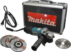 Makita - 4-1/2" Wheel Diam, 10,000 RPM, Corded Angle & Disc Grinder - 5/8-11 Spindle, 120 Volts, 7.5 Amps - Exact Tooling
