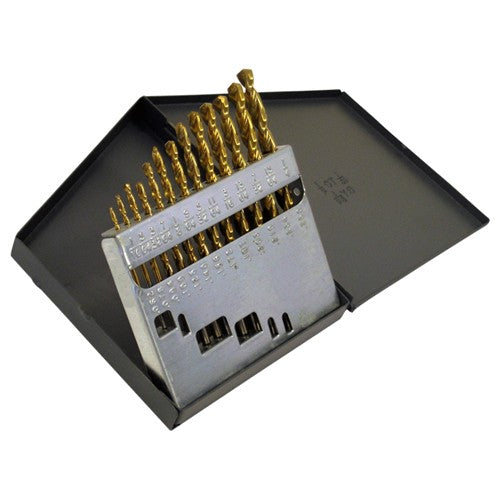 ‎1/16-1/4 RHS / RHC HSS 135 Degree Split Point Heavy Duty Parabolic Jobber Length Drill Set - TiN - Exact Tooling