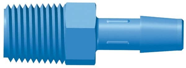 Made in USA - 1/4" Barb, 1/4, Polypropylene Single Barbed Tube Adapter - Blue, Male - Exact Tooling