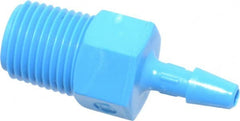 Made in USA - 1/8" Barb, 1/8, HDPE Single Barbed Tube Adapter - Blue, Male - Exact Tooling