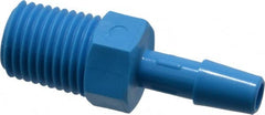 Made in USA - 1/4" Barb, 1/4, HDPE Single Barbed Tube Adapter - Blue, Male - Exact Tooling