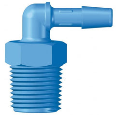Made in USA - 1/4" Barb, 1/4, HDPE Single Barbed Tube Threaded Elbow - Blue, Male - Exact Tooling