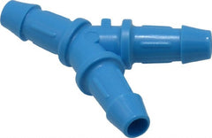 Made in USA - 3/16" Barb, HDPE Single Barbed Tube Y Connector - Blue, Male - Exact Tooling