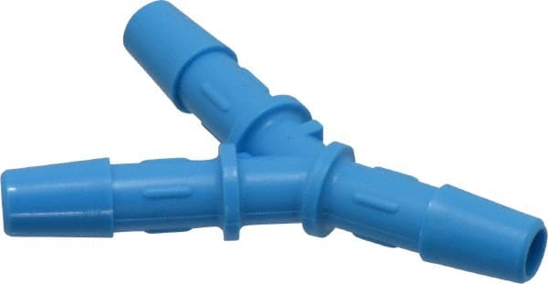 Made in USA - 1/4" Barb, HDPE Single Barbed Tube Y Connector - Blue, Male - Exact Tooling