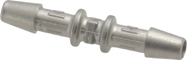 Made in USA - 0.082" Tube ID, Metal Barbed Straight Tube Coupler - Stainless Steel - Exact Tooling