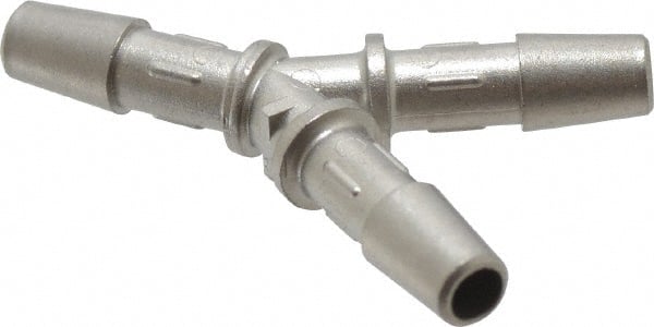 Made in USA - 0.127" Tube ID, Metal Barbed Y Tube Tube Connector - Stainless Steel - Exact Tooling