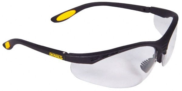 DeWALT - Clear Lenses, Framed Safety Glasses - Anti-Fog, Scratch Resistant, Black Plastic Frame, Size Universal, Wrap Around - Exact Tooling