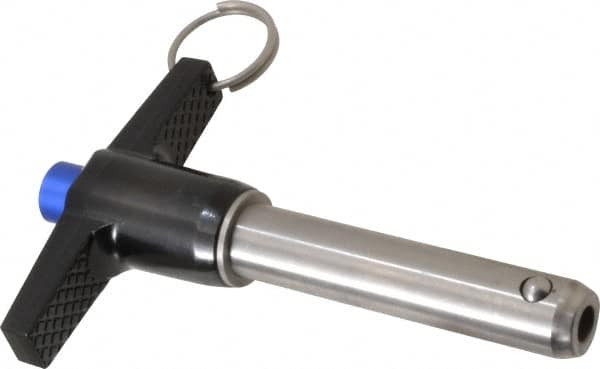 Gibraltar - 5/8" Diam, 2-1/2" Usable Length, T Handle, Quick Release Pin - Grade 17-4 Stainless Steel, Bright Finish - Exact Tooling