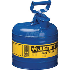 Justrite - Safety Dispensing Cans; Capacity: 2 Gal. ; Material: Steel ; Color: Blue ; Height (Decimal Inch): 13.750000 ; Diameter/Length (mm): 9.50 ; Approval Listing/Regulations: FM Approved; UL; ULC; TUV - Exact Tooling