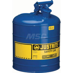 Justrite - Safety Dispensing Cans; Capacity: 5 Gal. ; Material: Steel ; Color: Blue ; Height (Decimal Inch): 16.875000 ; Diameter/Length (mm): 11.75 ; Approval Listing/Regulations: FM Approved; UL; ULC; TUV - Exact Tooling