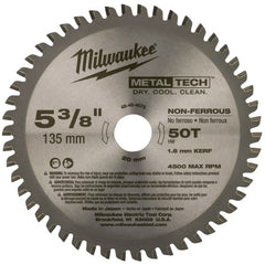 Milwaukee Tool - 5-3/8" Diam, 20mm Arbor Hole Diam, 50 Tooth Wet & Dry Cut Saw Blade - Carbide-Tipped, Standard Round Arbor - Exact Tooling