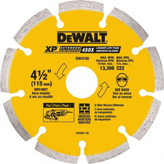 DeWALT - 4-1/2" Diam, 7/8" Arbor Hole Diam, Wet & Dry Cut Saw Blade - Diamond-Tipped, Standard Round Arbor - Exact Tooling