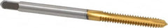 Hertel - #6-32 UNC, 2 Flute, TiN Finish, High Speed Steel Spiral Point Tap - Plug Chamfer, Right Hand Thread, 2" OAL, 3B Class of Fit - Exact Tooling