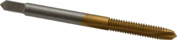 Hertel - #8-32 UNC, 2 Flute, TiN Finish, High Speed Steel Spiral Point Tap - Plug Chamfer, Right Hand Thread, 2-1/8" OAL, 2B Class of Fit - Exact Tooling