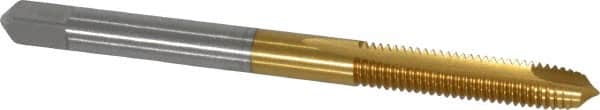 Hertel - #10-32 UNF, 2 Flute, TiN Finish, High Speed Steel Spiral Point Tap - Plug Chamfer, Right Hand Thread, 2-3/8" OAL, 2B Class of Fit - Exact Tooling
