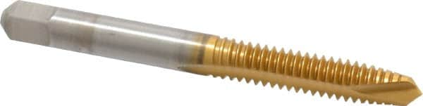 Hertel - 1/4-20 UNC, 2 Flute, TiN Finish, High Speed Steel Spiral Point Tap - Plug Chamfer, Right Hand Thread, 2-1/2" OAL - Exact Tooling