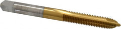 Hertel - 1/4-28 UNF, 2 Flute, TiN Finish, High Speed Steel Spiral Point Tap - Plug Chamfer, Right Hand Thread, 2-1/2" OAL, 3B Class of Fit - Exact Tooling