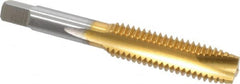 Hertel - 1/2-13 UNC, 3 Flute, TiN Finish, High Speed Steel Spiral Point Tap - Plug Chamfer, Right Hand Thread, 3-3/8" OAL, 3B Class of Fit - Exact Tooling