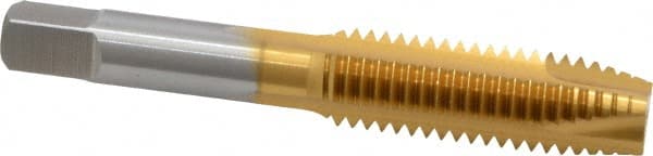 Hertel - 9/16-12 UNC, 3 Flute, TiN Finish, High Speed Steel Spiral Point Tap - Plug Chamfer, Right Hand Thread, 3-19/32" OAL - Exact Tooling