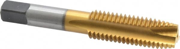 Hertel - 5/8-11 UNC, 3 Flute, TiN Finish, High Speed Steel Spiral Point Tap - Plug Chamfer, Right Hand Thread, 3-13/16" OAL, 3B Class of Fit - Exact Tooling