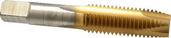 Hertel - 3/4-10 UNC, 3 Flute, TiN Finish, High Speed Steel Spiral Point Tap - Plug Chamfer, Right Hand Thread, 4-1/4" OAL - Exact Tooling
