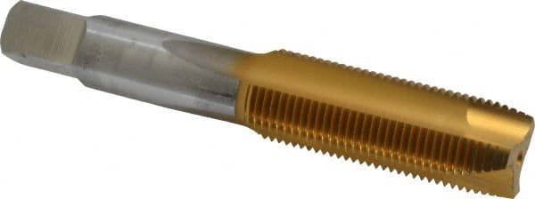 Hertel - 3/4-16 UNF, 3 Flute, TiN Finish, High Speed Steel Spiral Point Tap - Plug Chamfer, Right Hand Thread, 4-1/4" OAL, 3B Class of Fit - Exact Tooling